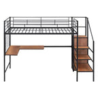 Letto a soppalco in metallo con scrivania e rete metallica, elegante letto con struttura in metallo con scaletta laterale portaoggetti e armadio