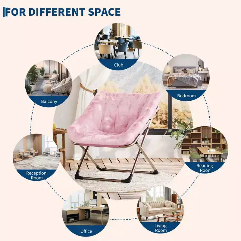 COZONY Sedia a Uovo Pieghevole in Pelliccia di Coniglio, Poltrona Relax Pieghevole con Struttura in Metallo, Capacità di 136 kg per Camera da Letto, Dormitorio, Soggiorno