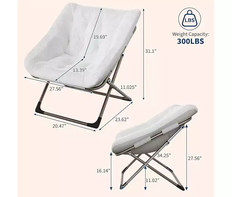 COZONY Sedia a Uovo Pieghevole in Pelliccia di Coniglio, Poltrona Relax Pieghevole con Struttura in Metallo, Capacità di 136 kg per Camera da Letto, Dormitorio, Soggiorno