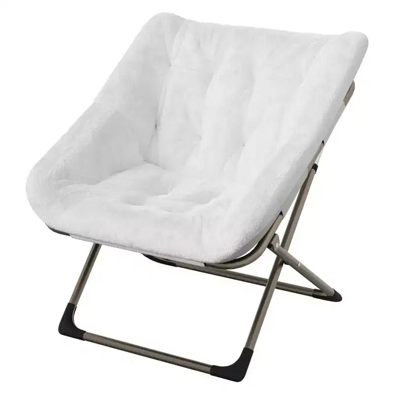 COZONY Sedia a Uovo Pieghevole in Pelliccia di Coniglio, Poltrona Relax Pieghevole con Struttura in Metallo, Capacità di 136 kg per Camera da Letto, Dormitorio, Soggiorno