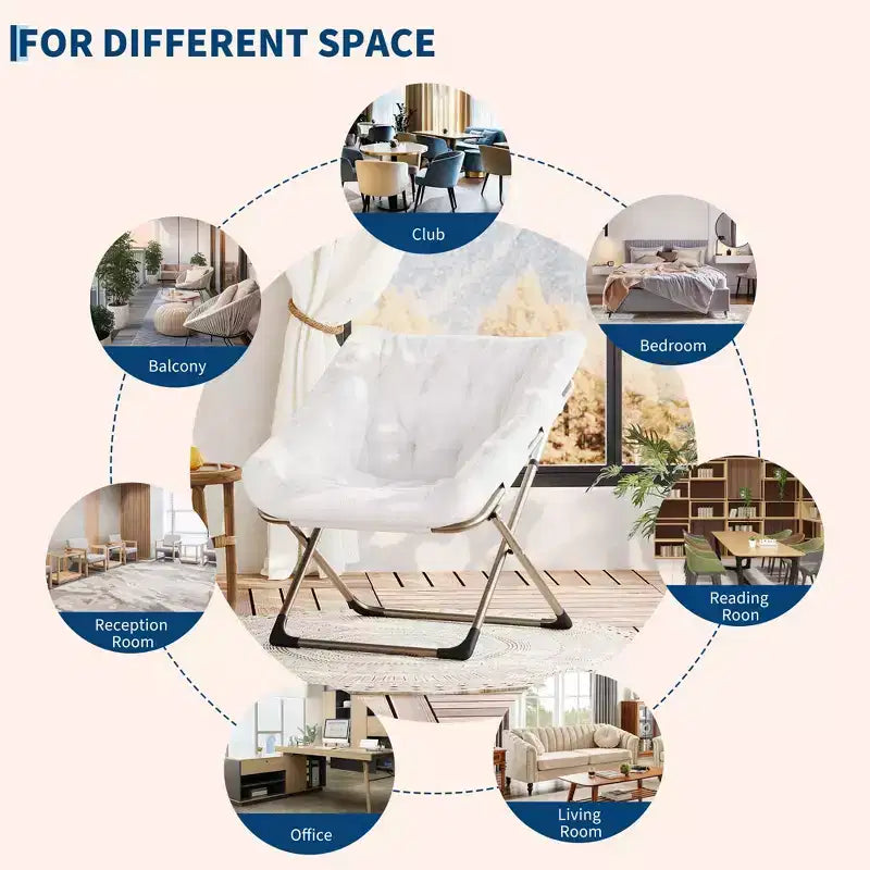 COZONY Sedia a Uovo Pieghevole in Pelliccia di Coniglio, Poltrona Relax Pieghevole con Struttura in Metallo, Capacità di 136 kg per Camera da Letto, Dormitorio, Soggiorno
