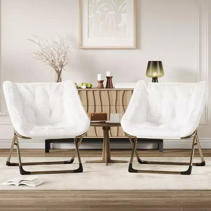 COZONY Sedia a Uovo Pieghevole in Pelliccia di Coniglio, Poltrona Relax Pieghevole con Struttura in Metallo, Capacità di 136 kg per Camera da Letto, Dormitorio, Soggiorno