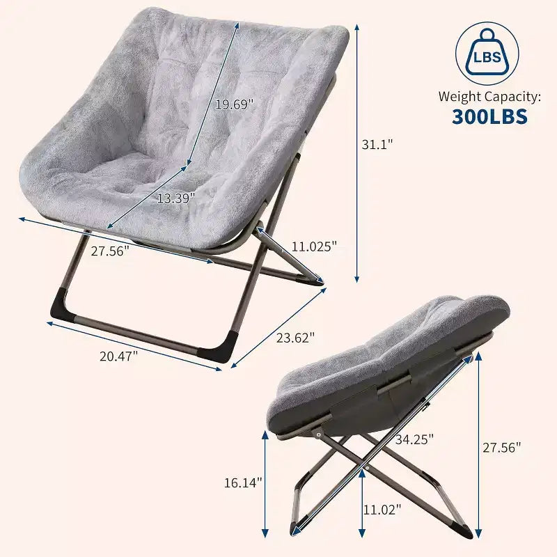 COZONY Sedia a Uovo Pieghevole in Pelliccia di Coniglio, Poltrona Relax Pieghevole con Struttura in Metallo, Capacità di 136 kg per Camera da Letto, Dormitorio, Soggiorno