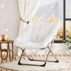 COZONY Sedia a Uovo Pieghevole in Pelliccia di Coniglio, Poltrona Relax Pieghevole con Struttura in Metallo, Capacità di 136 kg per Camera da Letto, Dormitorio, Soggiorno