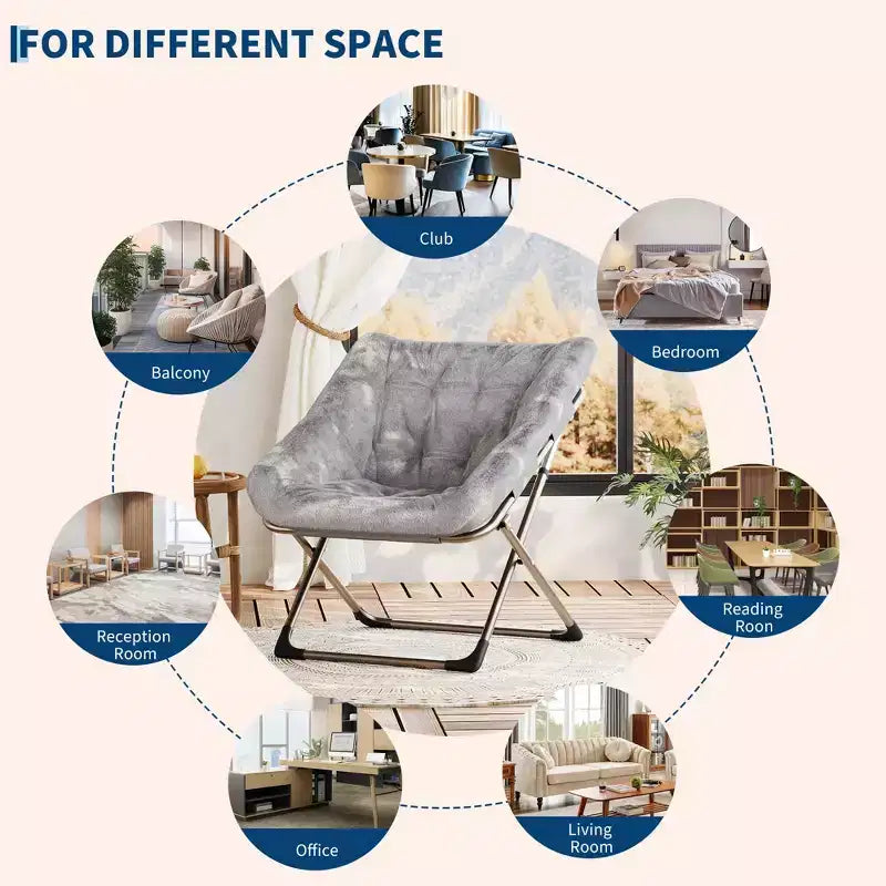COZONY Sedia a Uovo Pieghevole in Pelliccia di Coniglio, Poltrona Relax Pieghevole con Struttura in Metallo, Capacità di 136 kg per Camera da Letto, Dormitorio, Soggiorno
