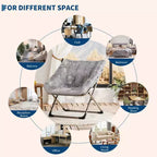 COZONY Sedia a Uovo Pieghevole in Pelliccia di Coniglio, Poltrona Relax Pieghevole con Struttura in Metallo, Capacità di 136 kg per Camera da Letto, Dormitorio, Soggiorno