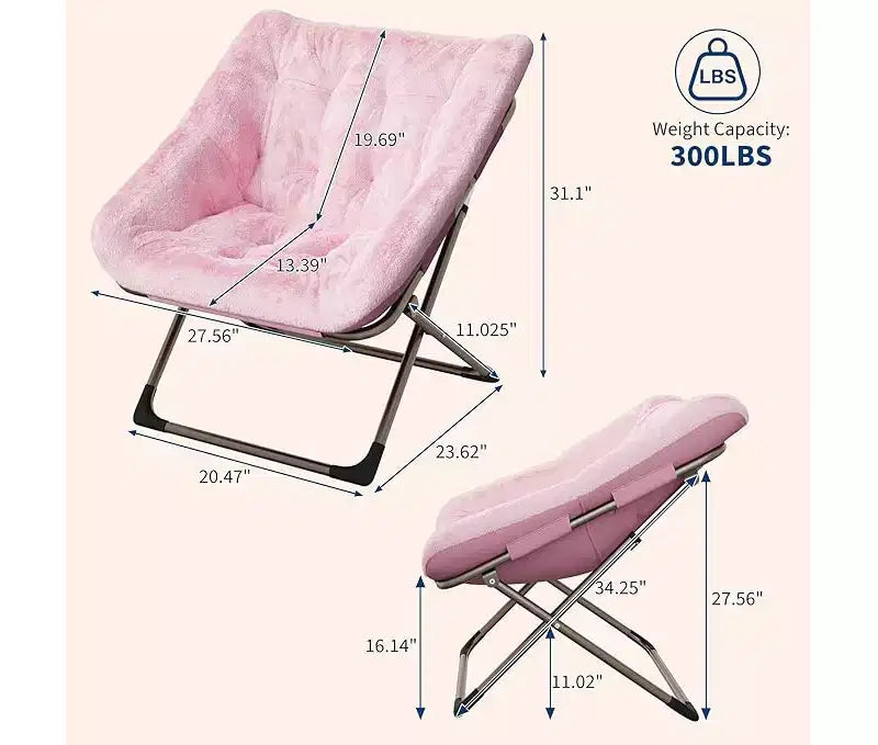 COZONY Sedia a Uovo Pieghevole in Pelliccia di Coniglio, Poltrona Relax Pieghevole con Struttura in Metallo, Capacità di 136 kg per Camera da Letto, Dormitorio, Soggiorno