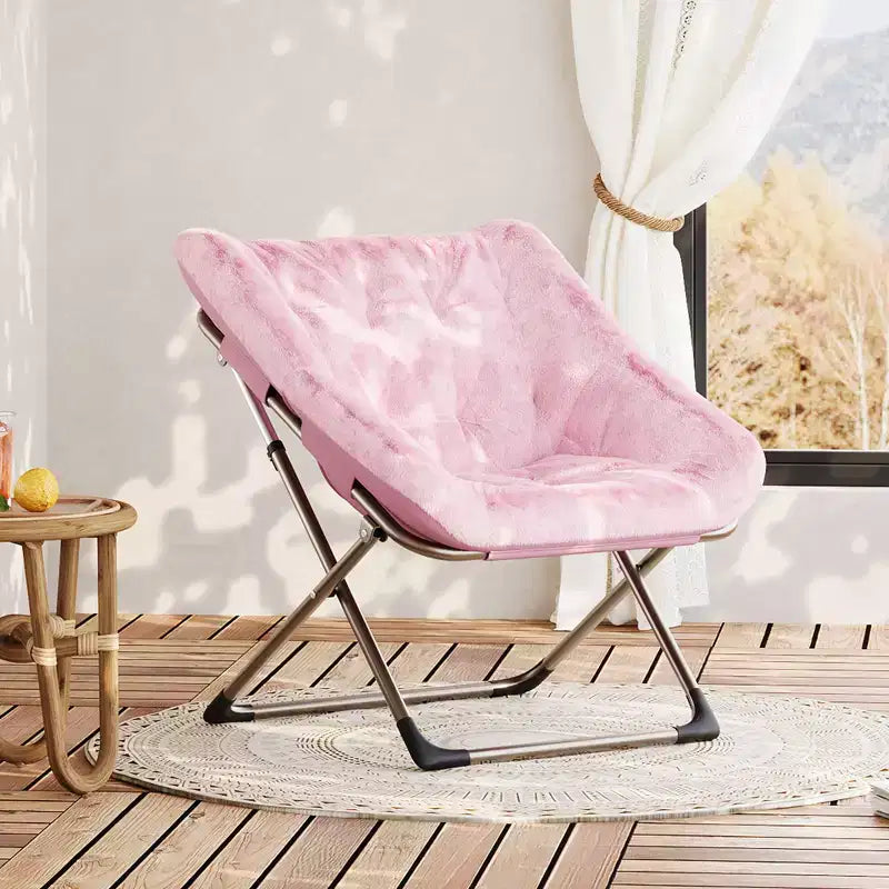 COZONY Sedia a Uovo Pieghevole in Pelliccia di Coniglio, Poltrona Relax Pieghevole con Struttura in Metallo, Capacità di 136 kg per Camera da Letto, Dormitorio, Soggiorno