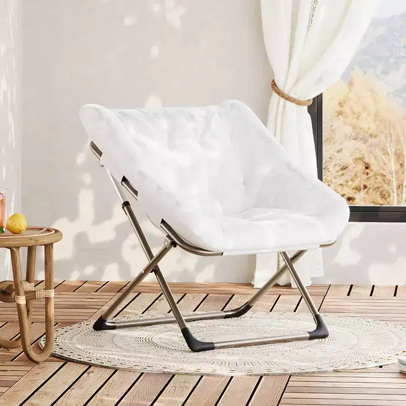 COZONY Sedia a Uovo Pieghevole in Pelliccia di Coniglio, Poltrona Relax Pieghevole con Struttura in Metallo, Capacità di 136 kg per Camera da Letto, Dormitorio, Soggiorno