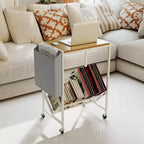 Mobile per Giradischi Costway con Porta Dischi in Vinile e Tasca Laterale, Ruote Girevoli Marrone/Naturale