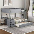 Full over Full Bunk Bed with Trundle and Desk, Solid Wood Bunk Bed Frame with Storage Drawers and shelves for Kids Adults Bedroom