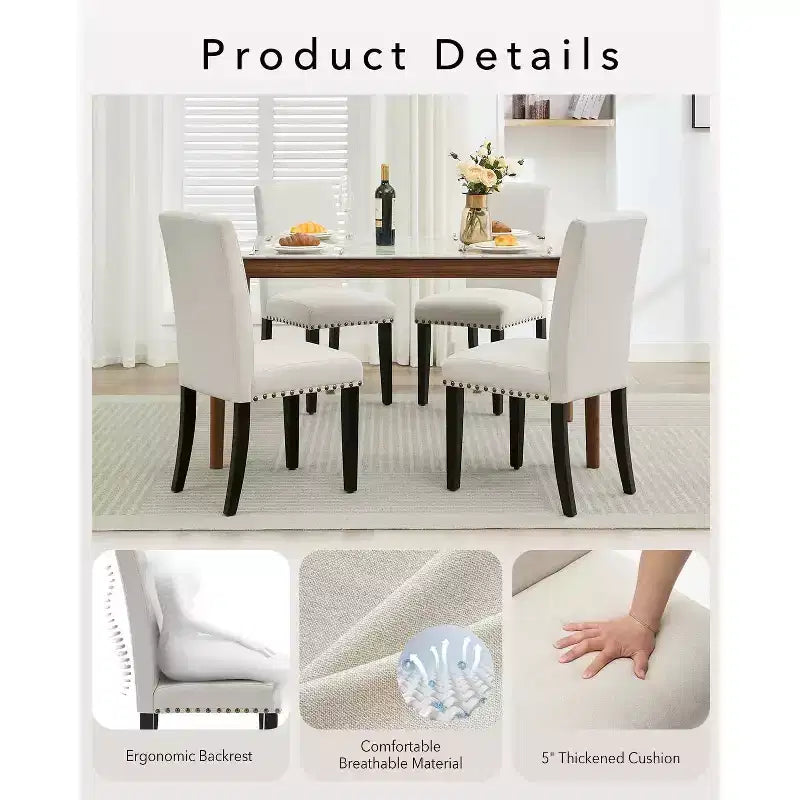 Set di 2 sedie da pranzo moderne imbottite in tessuto, sedie da pranzo con gambe in legno, schienale curvo ergonomico, capacità 120 kg, per sala da pranzo, cucina