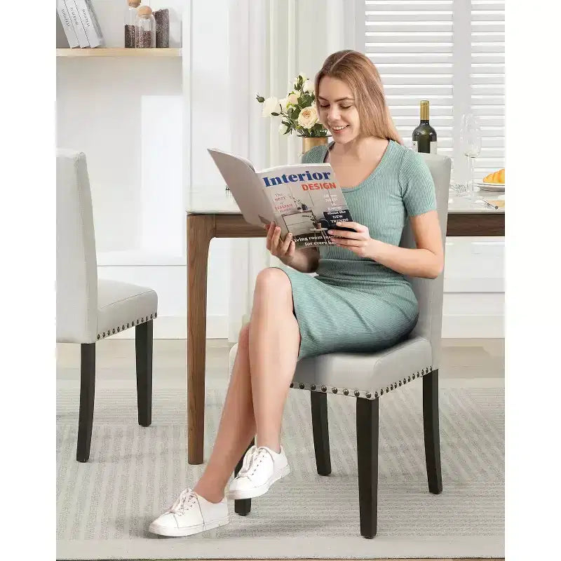 Set di 2 sedie da pranzo moderne imbottite in tessuto, sedie da pranzo con gambe in legno, schienale curvo ergonomico, capacità 120 kg, per sala da pranzo, cucina