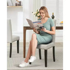 Set di 2 sedie da pranzo moderne imbottite in tessuto, sedie da pranzo con gambe in legno, schienale curvo ergonomico, capacità 120 kg, per sala da pranzo, cucina