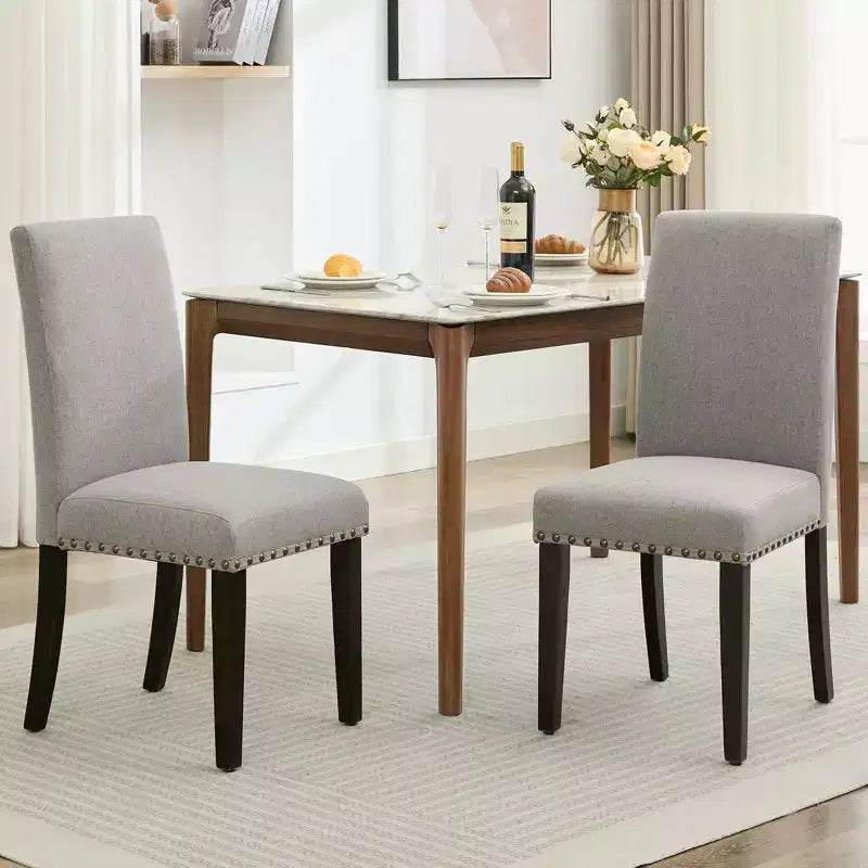 Modern Fabric Upholstered Dining Chairs Set of 2, Dining Chair with Wood Legs, Ergonomic Curved Back, 265LBS Capacity, for Dining Room, Kitchen