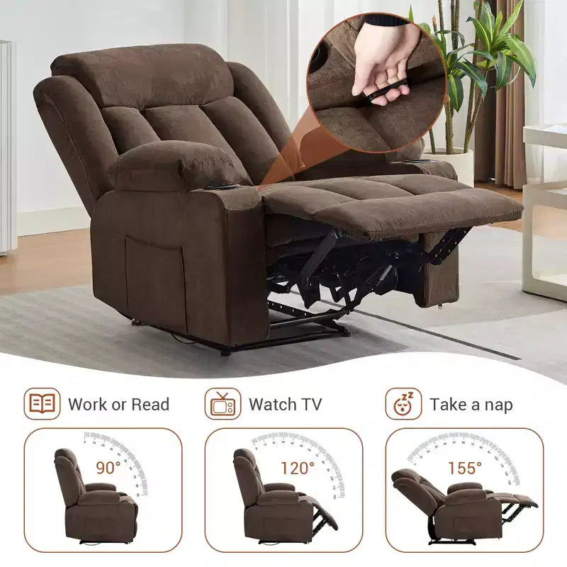 Poltrona reclinabile girevole con massaggio e riscaldamento, divano lounge ergonomico di grandi dimensioni con poggiapiedi estensibile, portabicchieri per soggiorno, camera da letto