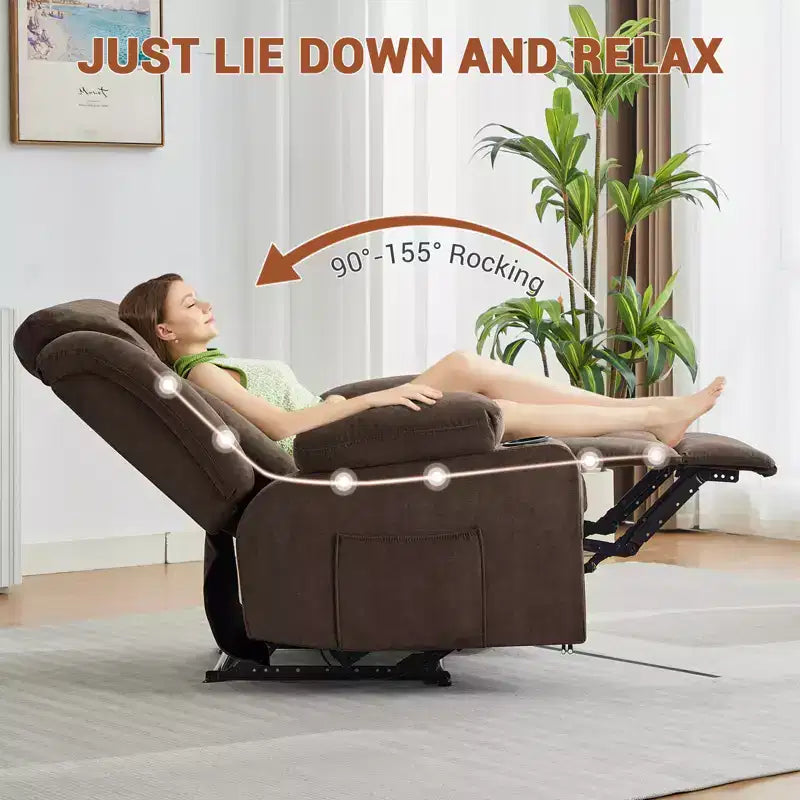 Poltrona reclinabile girevole con massaggio e riscaldamento, divano lounge ergonomico di grandi dimensioni con poggiapiedi estensibile, portabicchieri per soggiorno, camera da letto