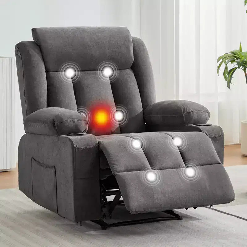 Poltrona reclinabile girevole con massaggio e riscaldamento, divano lounge ergonomico di grandi dimensioni con poggiapiedi estensibile, portabicchieri per soggiorno, camera da letto