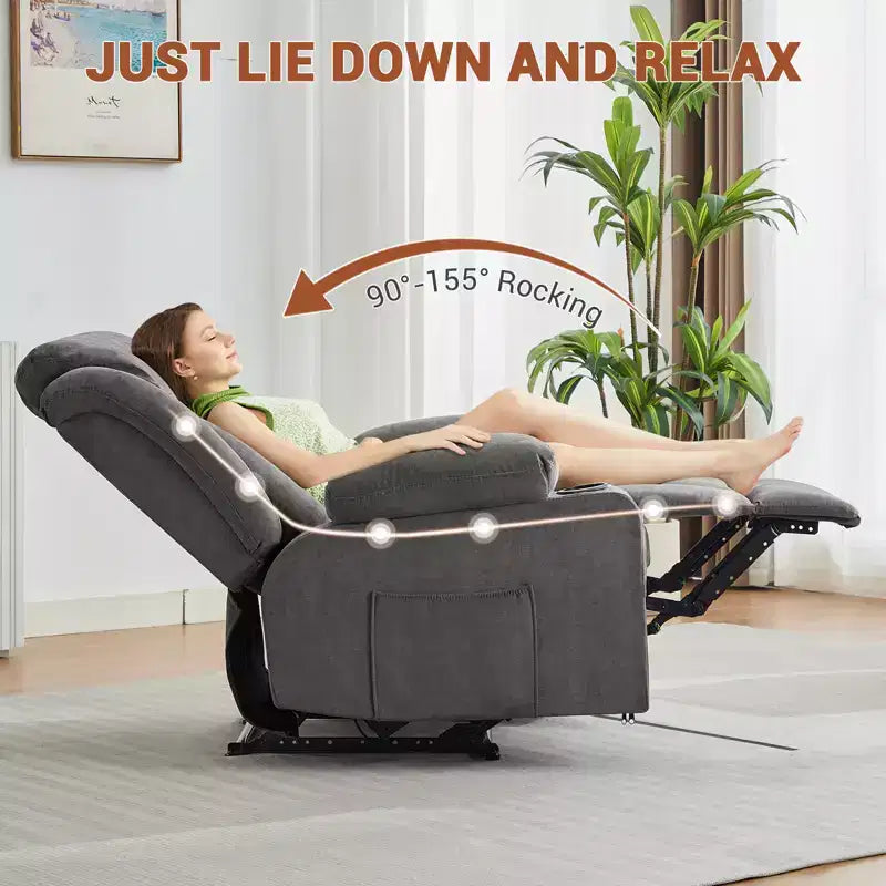 Poltrona reclinabile girevole con massaggio e riscaldamento, divano lounge ergonomico di grandi dimensioni con poggiapiedi estensibile, portabicchieri per soggiorno, camera da letto