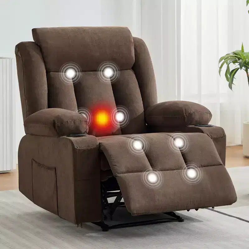 Poltrona reclinabile girevole con massaggio e riscaldamento, divano lounge ergonomico di grandi dimensioni con poggiapiedi estensibile, portabicchieri per soggiorno, camera da letto
