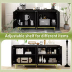 Dyonery 58 Tavolo Consolle in Legno con 4 Ante Scanalate e Ripiani Regolabili Credenza Moderna con Contenitore per Soggiorno, Cucina e Ingresso
