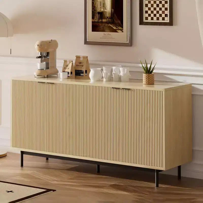 Dyonery 58 Tavolo Consolle in Legno con 4 Ante Scanalate e Ripiani Regolabili Credenza Moderna con Contenitore per Soggiorno, Cucina e Ingresso