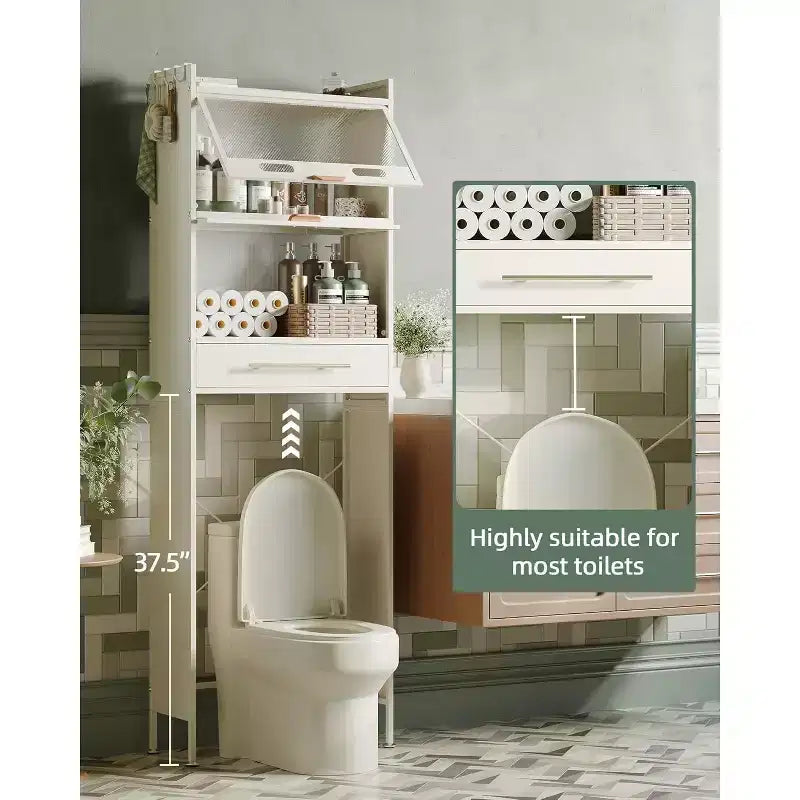 Dcolora Mobiletto portaoggetti da 23,6'' sopra il WC, scaffale in acciaio inossidabile sopra il WC con ante a ribalta e cassetti