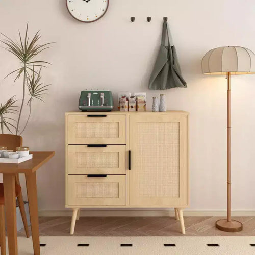 3 Drawer Dresser Rattan Wood Sideboard Storage Cabinet - ModernLuxe