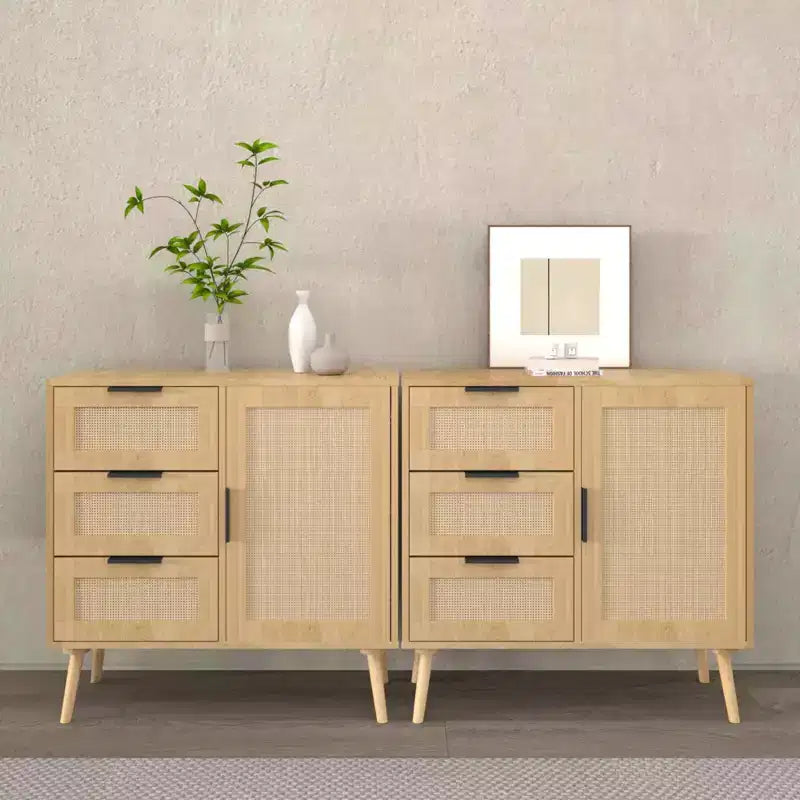 Cassettiera a 3 cassetti in rattan e legno - Mobile contenitore ModernLuxe