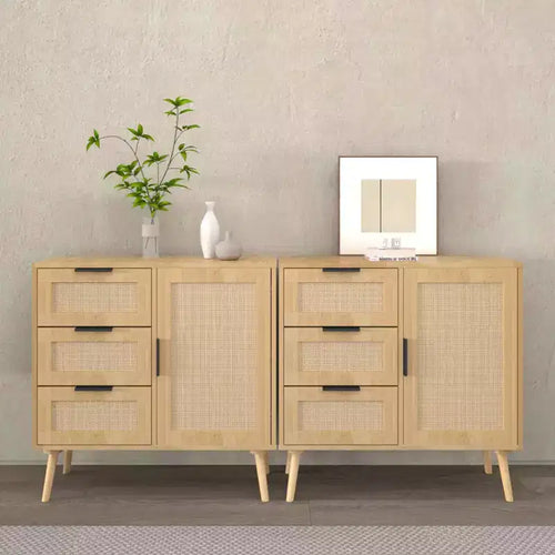 Cassettiera a 3 cassetti in rattan e legno - Mobile contenitore ModernLuxe