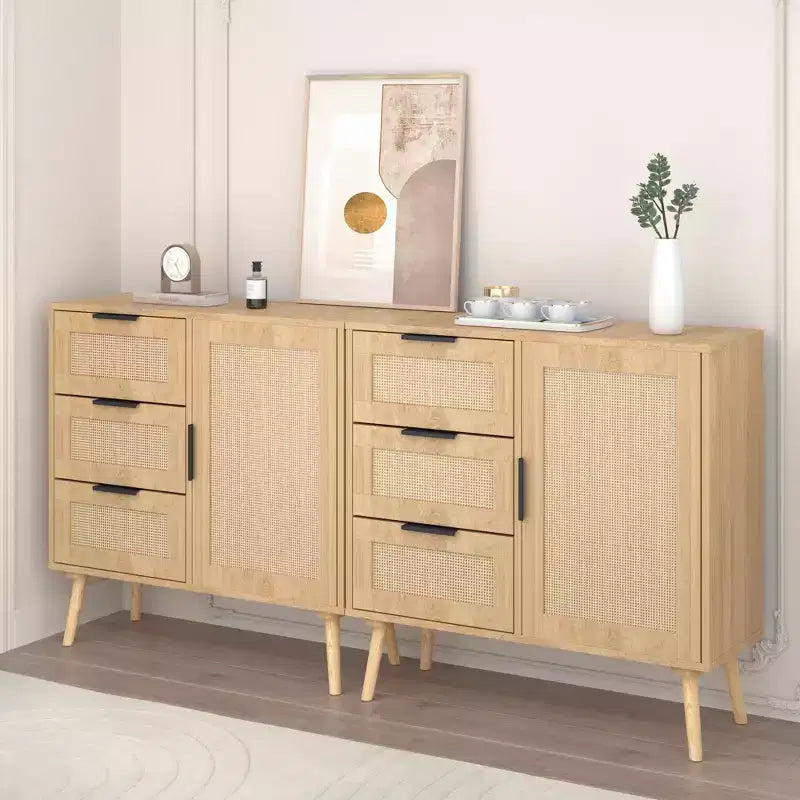 Cassettiera a 3 cassetti in rattan e legno - Mobile contenitore ModernLuxe