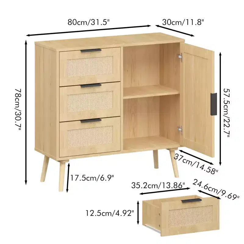 Cassettiera a 3 cassetti in rattan e legno - Mobile contenitore ModernLuxe