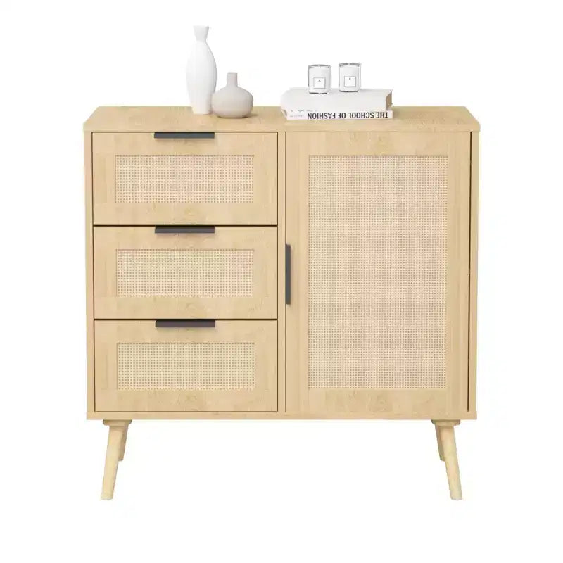 Cassettiera a 3 cassetti in rattan e legno - Mobile contenitore ModernLuxe