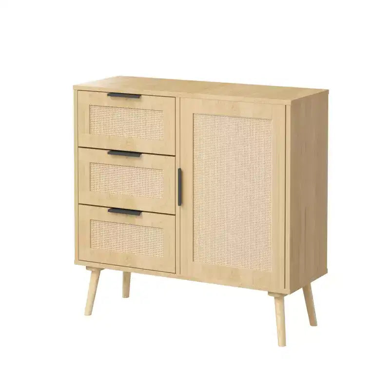Cassettiera a 3 cassetti in rattan e legno - Mobile contenitore ModernLuxe