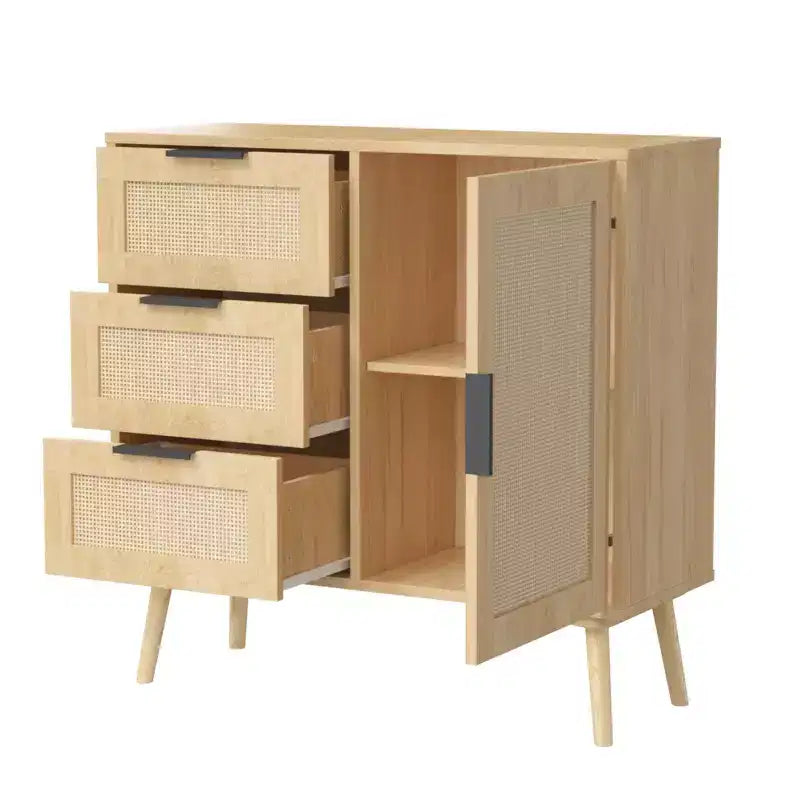 Cassettiera a 3 cassetti in rattan e legno - Mobile contenitore ModernLuxe