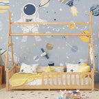 Letto a capanna gemello Whisen con luce, letto a capanna basso con recinzione e tetto, design di sicurezza