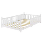 Letto a capanna gemello Whisen con luce, letto a capanna basso con recinzione e tetto, design di sicurezza
