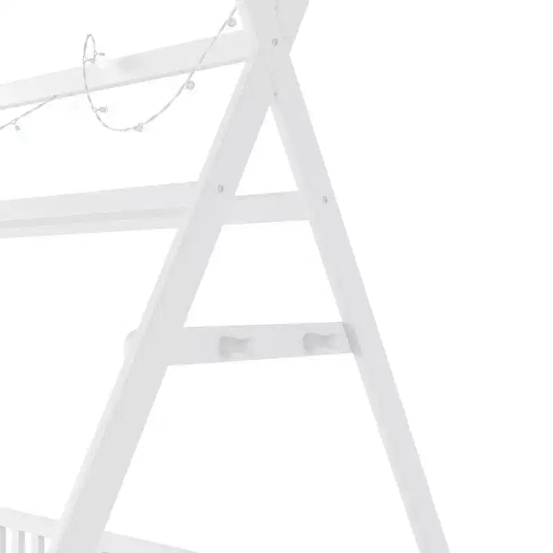 Letto a capanna gemello Whisen con luce, letto a capanna basso con recinzione e tetto, design di sicurezza