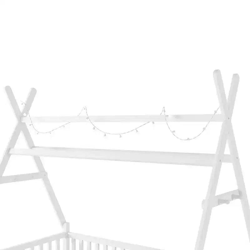 Letto a capanna gemello Whisen con luce, letto a capanna basso con recinzione e tetto, design di sicurezza