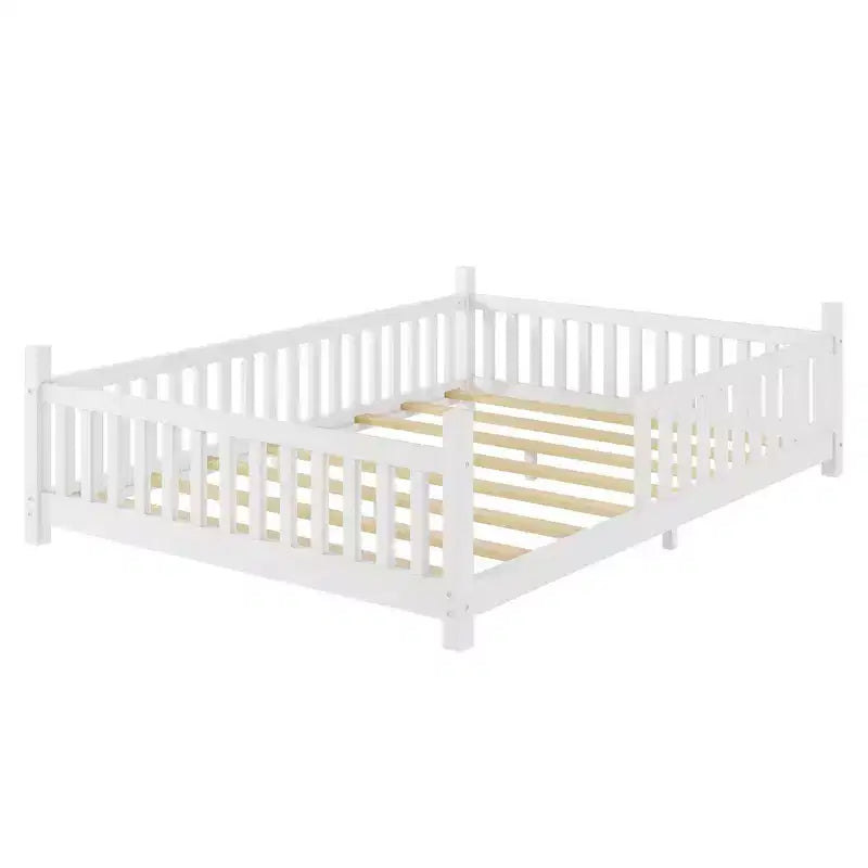 Letto a capanna gemello Whisen con luce, letto a capanna basso con recinzione e tetto, design di sicurezza