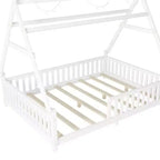 Letto a capanna gemello Whisen con luce, letto a capanna basso con recinzione e tetto, design di sicurezza