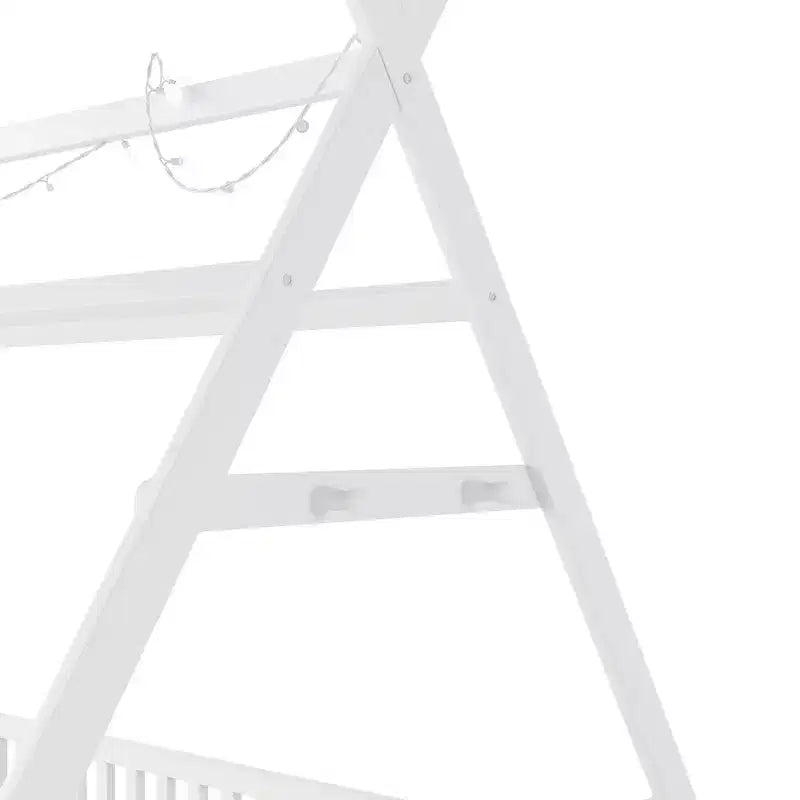 Letto a capanna gemello Whisen con luce, letto a capanna basso con recinzione e tetto, design di sicurezza