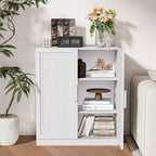 Mobiletto contenitore a venatura legno alto 36 pollici in bianco, organizzatore di stoccaggio con 2 ante in legno massiccio per camera da letto, soggiorno/sala da pranzo