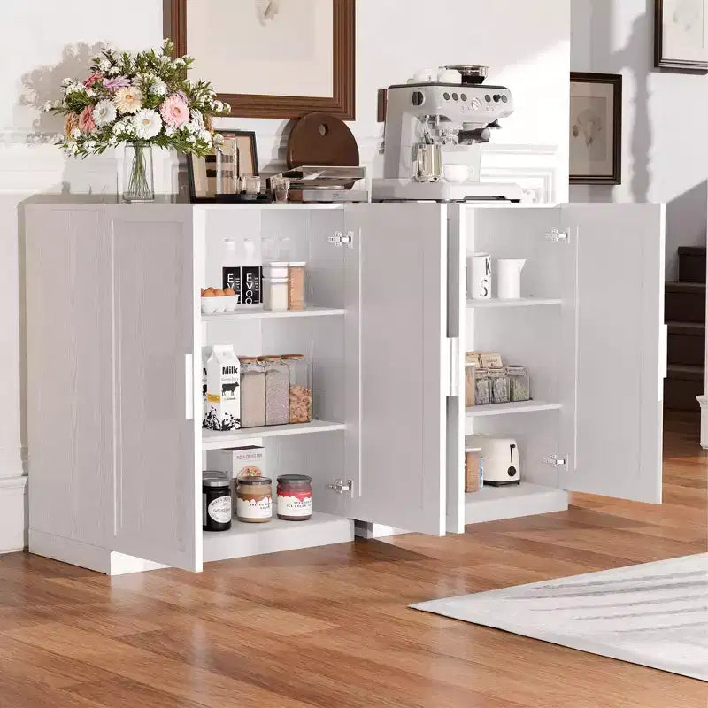 Mobiletto contenitore a venatura legno alto 36 pollici in bianco, organizzatore di stoccaggio con 2 ante in legno massiccio per camera da letto, soggiorno/sala da pranzo
