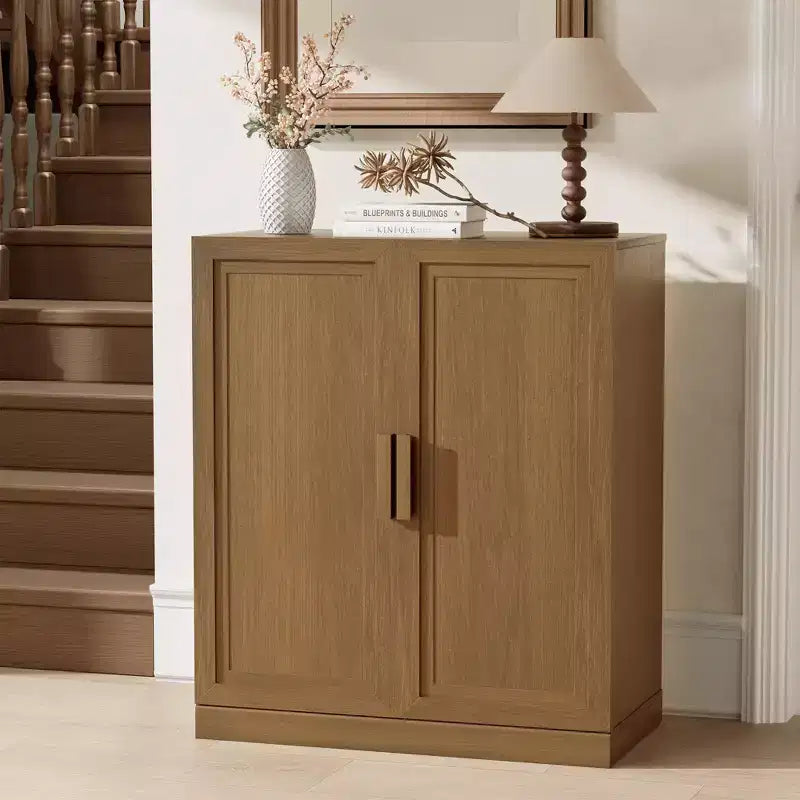 Mobiletto contenitore a venatura legno alto 36 pollici in bianco, organizzatore di stoccaggio con 2 ante in legno massiccio per camera da letto, soggiorno/sala da pranzo
