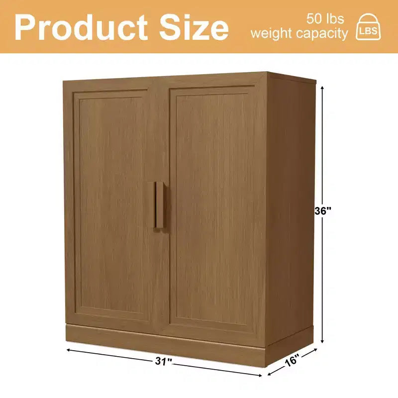 Mobiletto contenitore a venatura legno alto 36 pollici in bianco, organizzatore di stoccaggio con 2 ante in legno massiccio per camera da letto, soggiorno/sala da pranzo