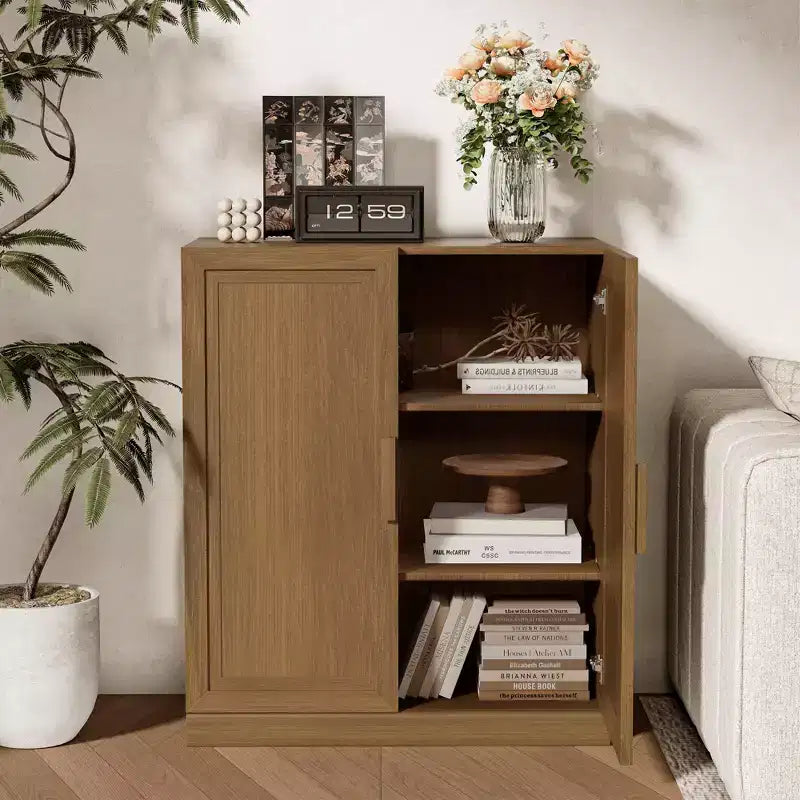 Mobiletto contenitore a venatura legno alto 36 pollici in bianco, organizzatore di stoccaggio con 2 ante in legno massiccio per camera da letto, soggiorno/sala da pranzo