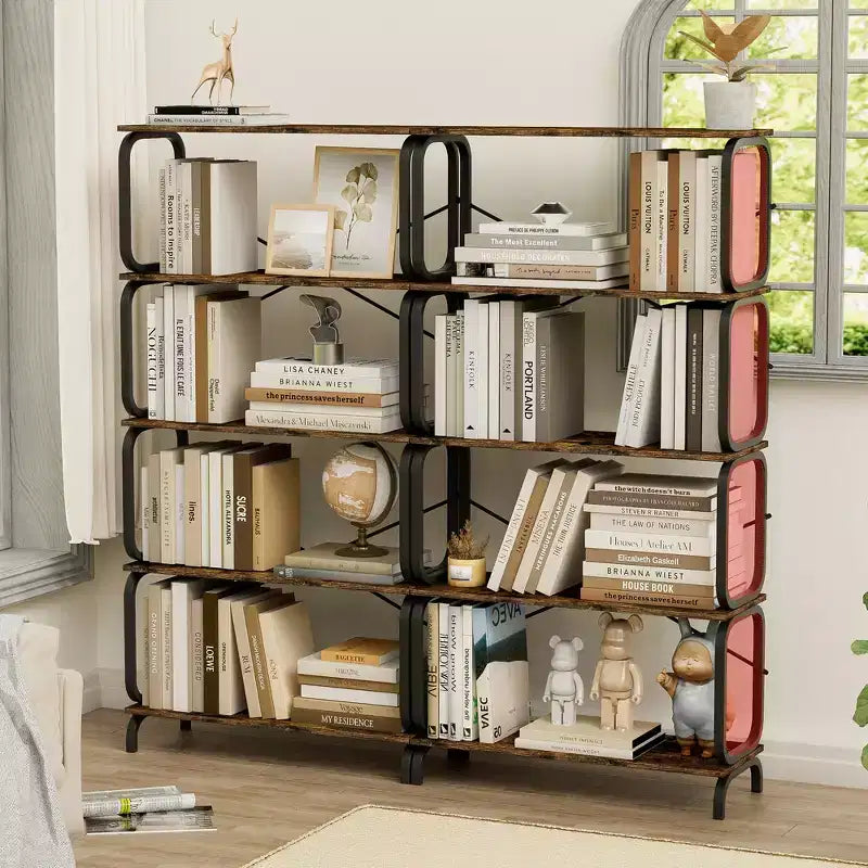 Libreria industriale a 5 ripiani, libreria alta rustica, organizer vintage, scaffale multiuso