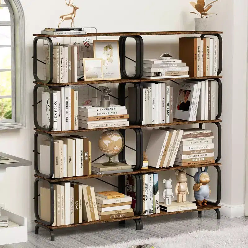5-Tier Industrial Bookshelf, Rustic Tall Bookcase, Vintage Storage Organizer, Multipurpose Utility Storage Shelf