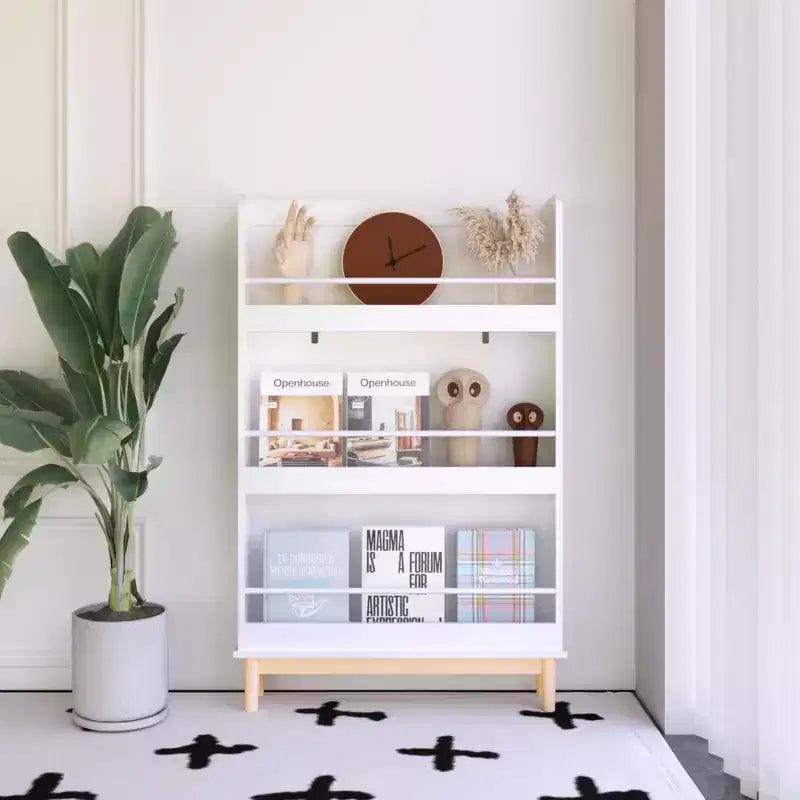 Kids Bookshelf with 3 Front-Facing Display Shelves, Bookcase Book Rack Display Stand, White - ModernLuxe